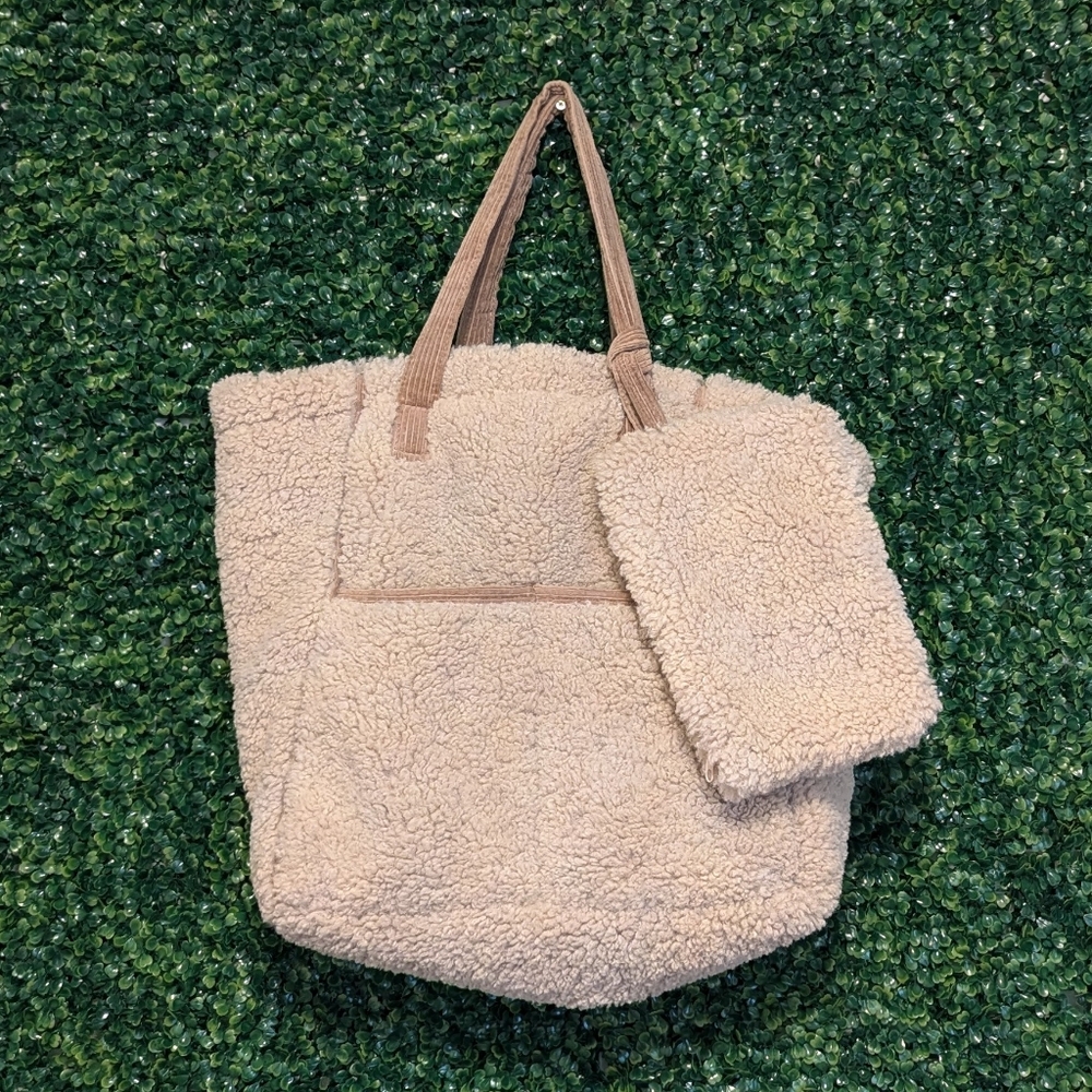 ZARA Sherpa Teddy Bear Tote with Pouch
